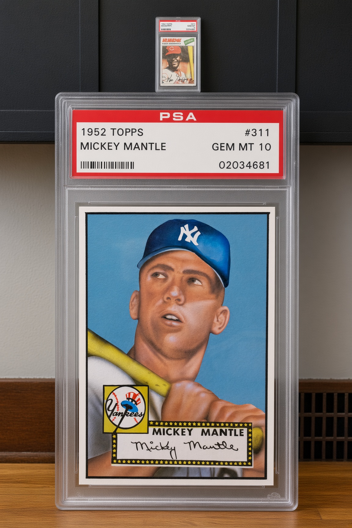 Oversized painted 1952 Topps Mickey Mantle card