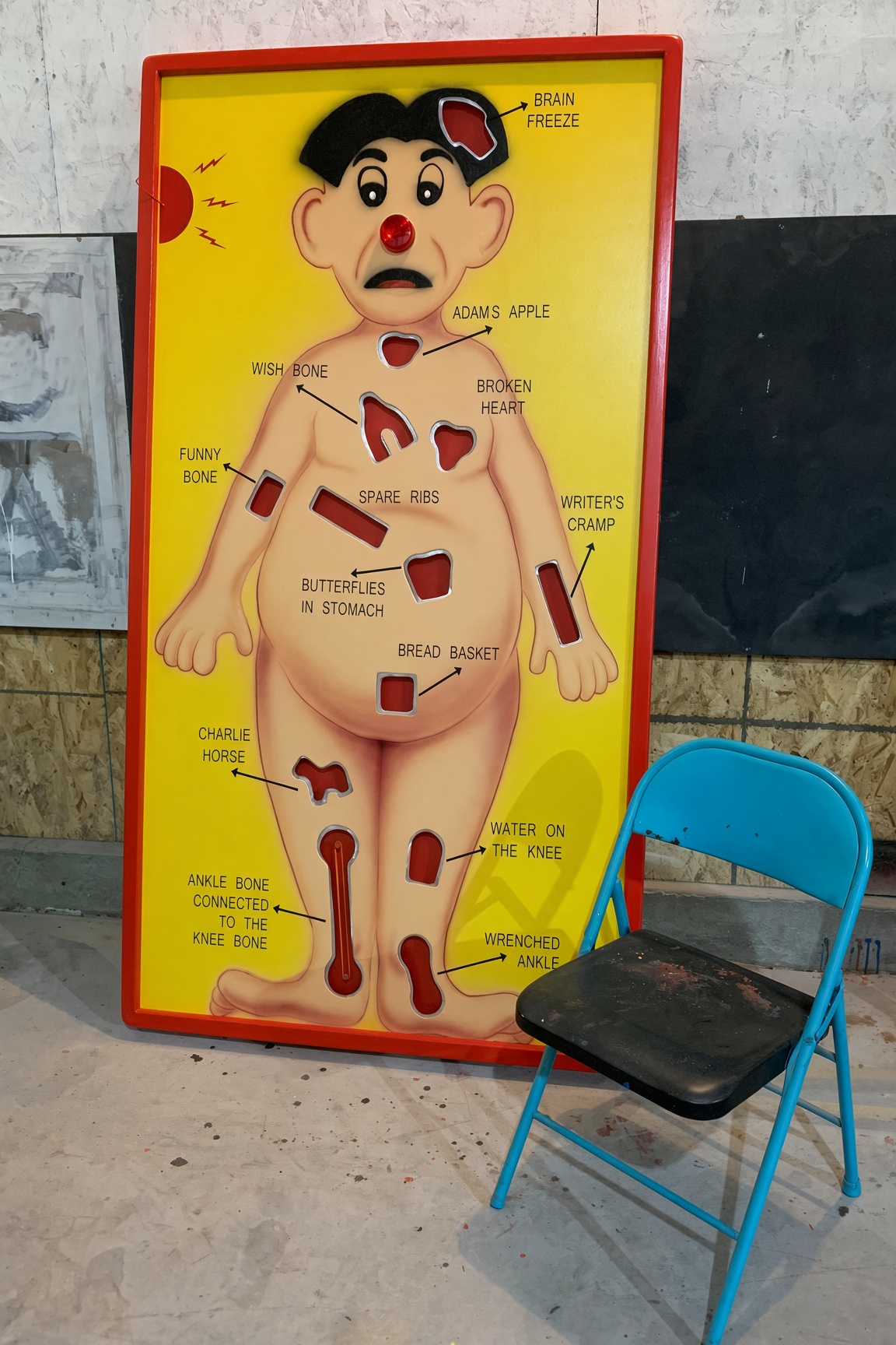 Finished Operation-style game board in the studio