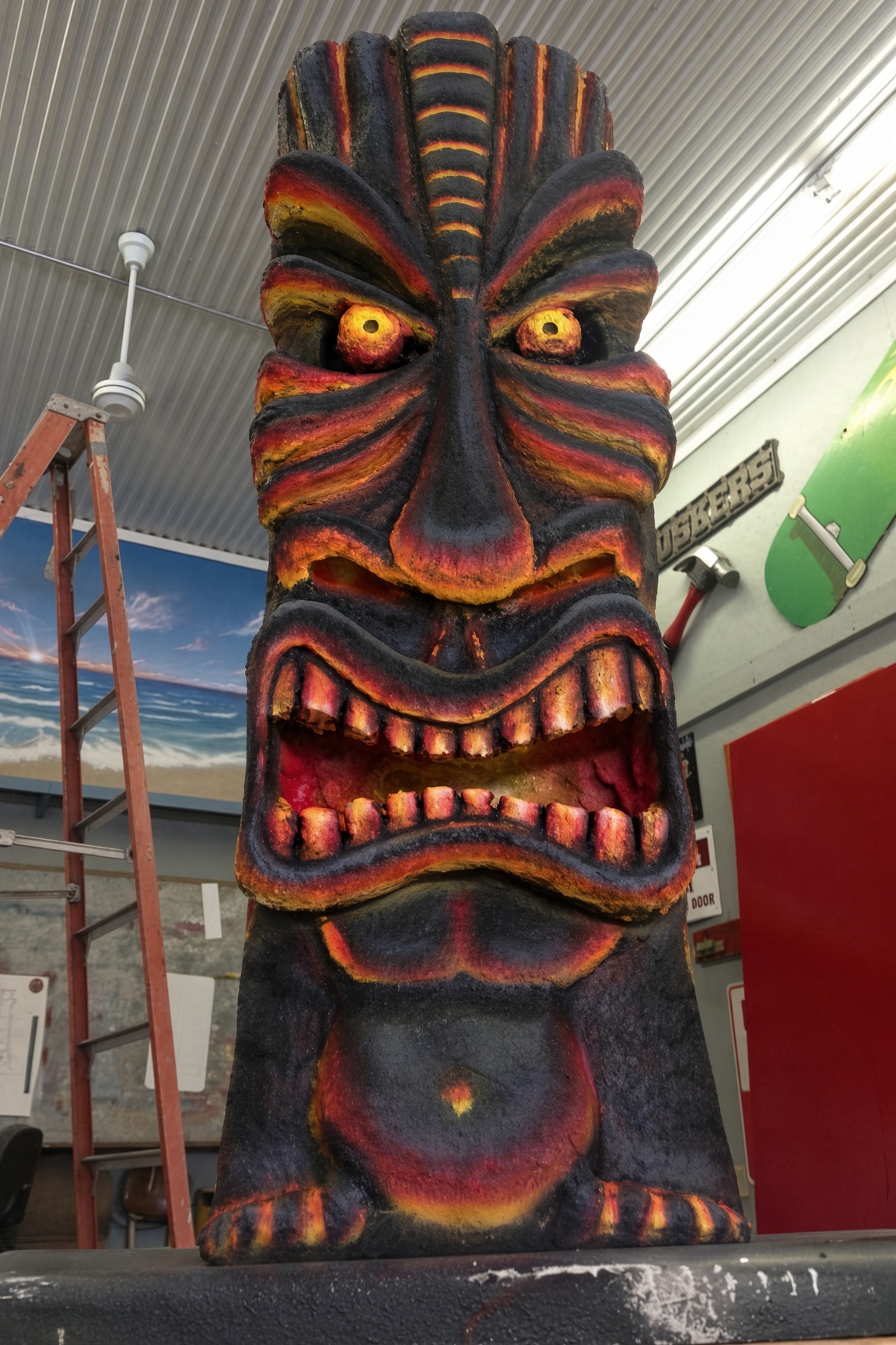Large carved and painted tiki sculpture